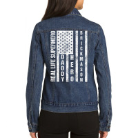 Mens Husband Daddy Hero Brickmason Father Day Ladies Denim Jacket | Artistshot