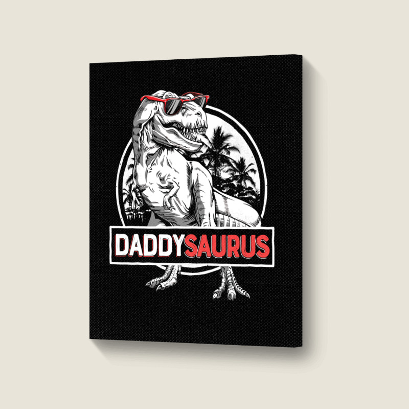 Daddy Saurus T Rex Dinosaur Men Father's Day Family Matching Pullover Portrait Canvas Print | Artistshot