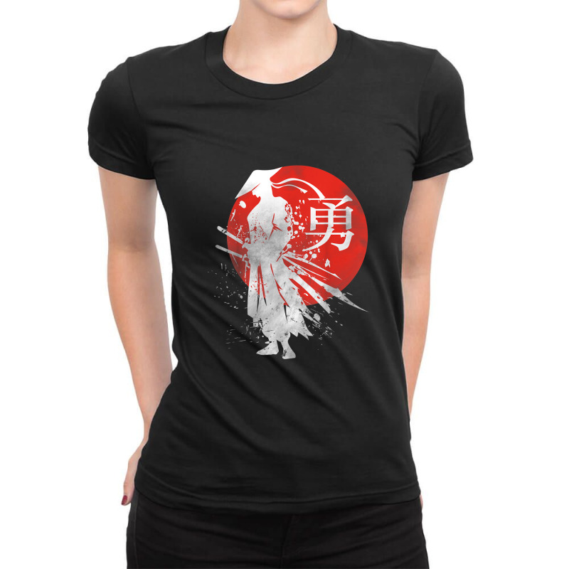 Japanese Samurai Warrior Retro Japan Calligraphy For Courage Ladies Fitted T-Shirt by BrandonGarretLeblanc | Artistshot