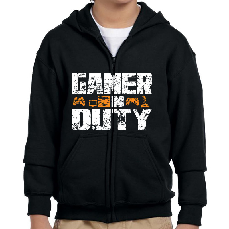 Gamer On Duty Wht Youth Zipper Hoodie by Beers Pulido | Artistshot