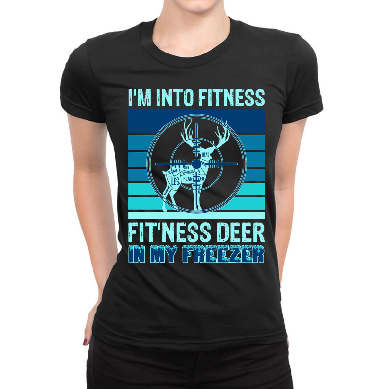 Hunting Hunt Cool Deer Hunting Fitness Work Out Gym Lover 16 Hunter Ladies Fitted T-Shirt by stress | Artistshot