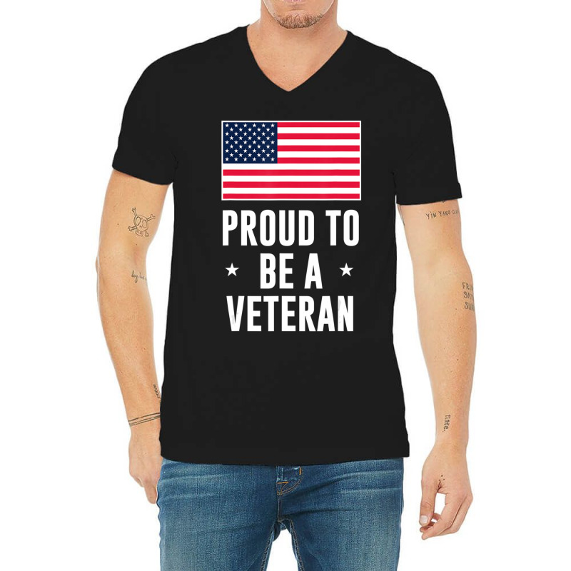 Proud To Be A Veteran With American Flag V-Neck Tee by bummercaught | Artistshot