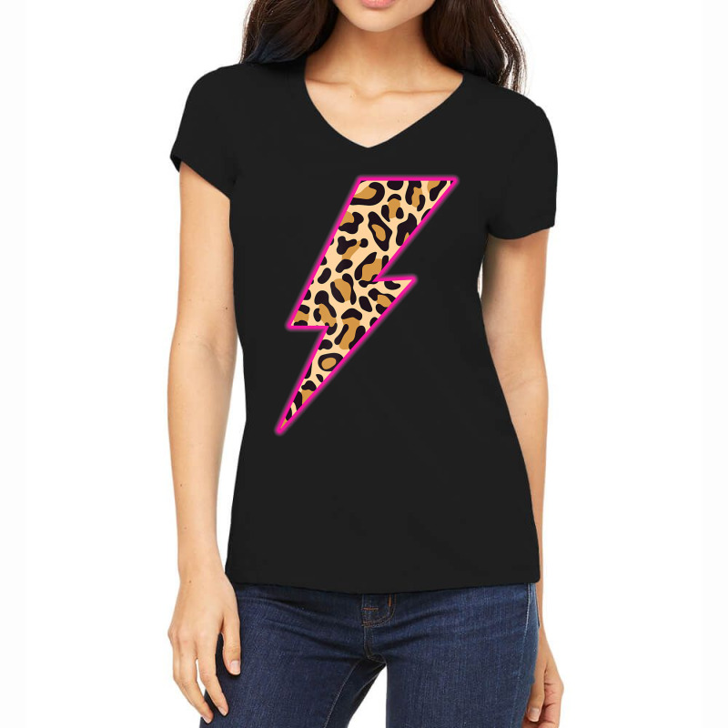 Leopard Lightning Bolt Cheetah Thunder Animal Print Women's V-Neck T-Shirt by Min05 | Artistshot