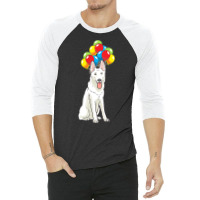 White Shepherd T  Shirt White Swiss Shepherd With Ballons Gift T  Shir 3/4 Sleeve Shirt | Artistshot