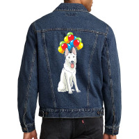 White Shepherd T  Shirt White Swiss Shepherd With Ballons Gift T  Shir Men Denim Jacket | Artistshot