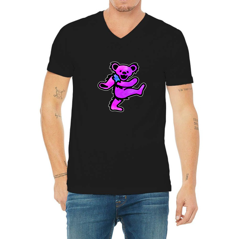 Pink Grateful Dancing Hippie Classic Rock Dead Bear V-neck Tee | Artistshot