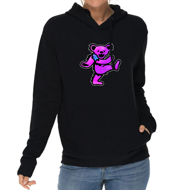 Pink Grateful Dancing Hippie Classic Rock Dead Bear Lightweight Hoodie | Artistshot