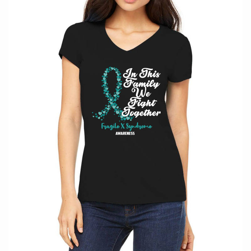 Fragile X Syndrome Awareness In This Family We Fight Together Women's V-Neck T-Shirt by Jerhogen528 | Artistshot