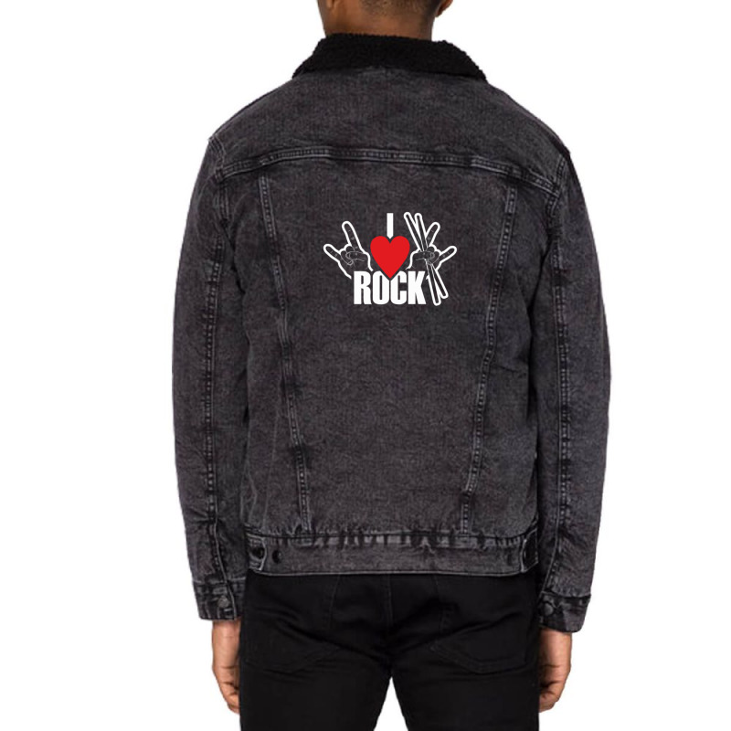 I Love Rock Drummer Rock Music Unisex Sherpa-lined Denim Jacket | Artistshot