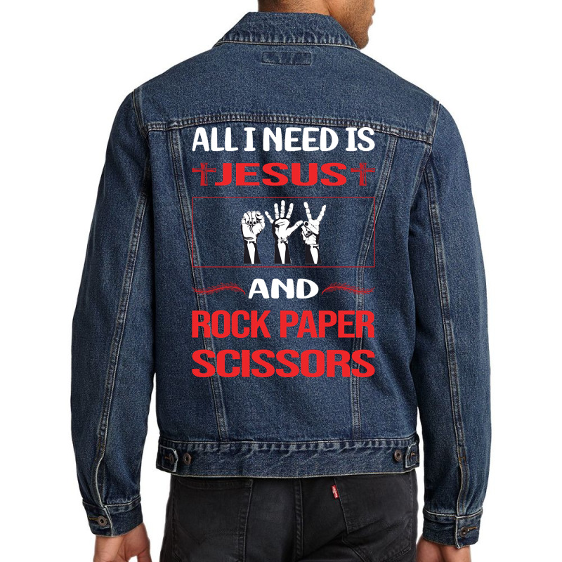 Funny Jesus Rock Paper Scissors Men Denim Jacket | Artistshot