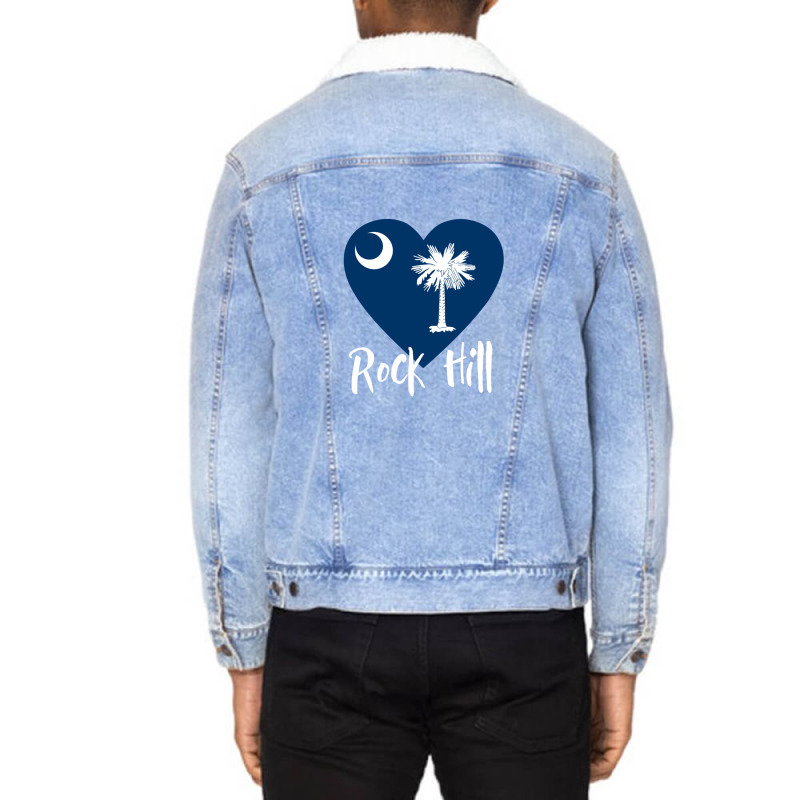 I Love Rock Hill South Carolina Heart Shaped Sc State Flag 1 Unisex Sherpa-lined Denim Jacket | Artistshot