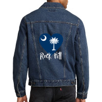 I Love Rock Hill South Carolina Heart Shaped Sc State Flag 1 Men Denim Jacket | Artistshot