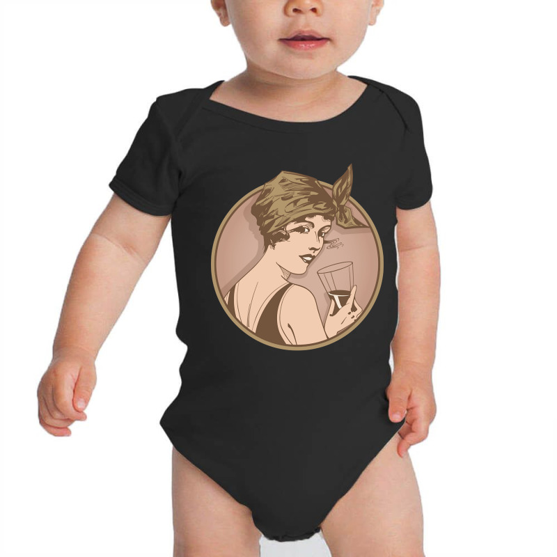 Lady Drinking Wine. Art Deco Style Illustration Design. Baby Bodysuit | Artistshot