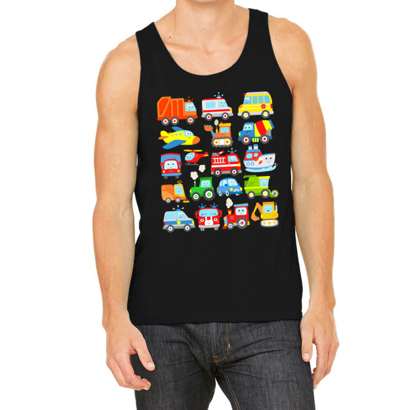 Cars And Trucks With Planes, Helicopter And Boat For Kids Tank Top | Artistshot