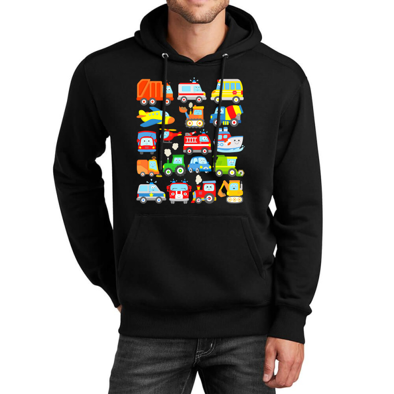 Cars And Trucks With Planes, Helicopter And Boat For Kids Unisex Hoodie | Artistshot