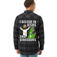 I Believe In Jesus And Dinosaurs Funny Christian Humor Flannel Shirt | Artistshot