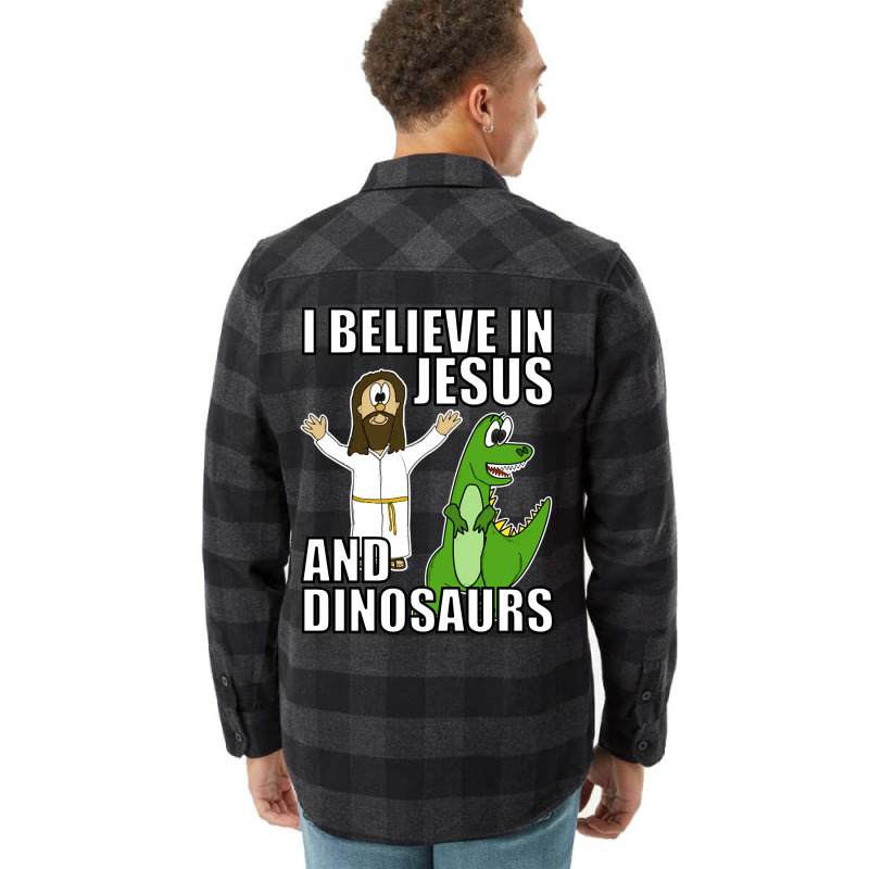 I Believe In Jesus And Dinosaurs Funny Christian Humor Flannel Shirt by greggjvandervor | Artistshot