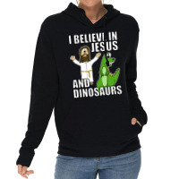 I Believe In Jesus And Dinosaurs Funny Christian Humor Lightweight Hoodie | Artistshot