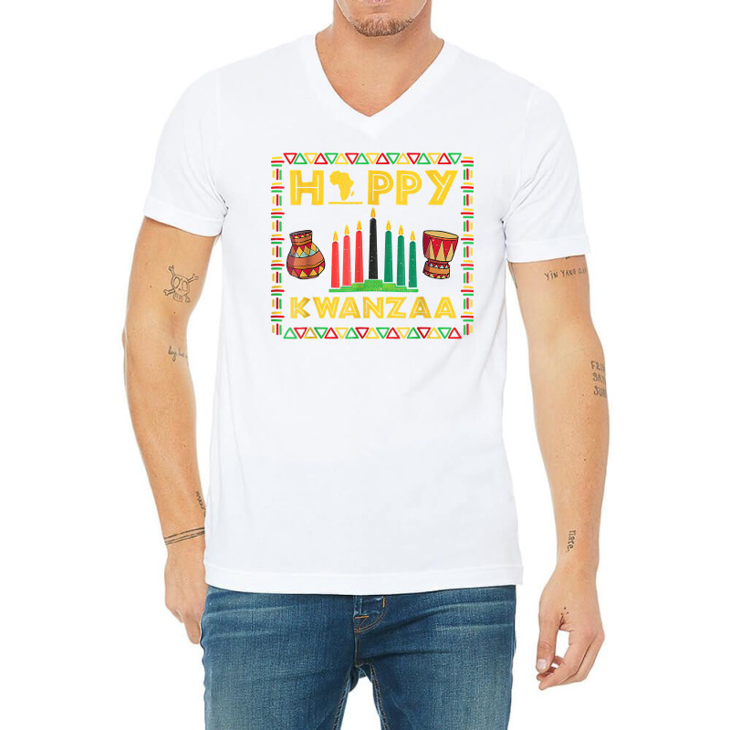 Happy Kwanzaa Kinara, Mishumaa With 7 Principles T Shirt V-Neck Tee by gswarnkab | Artistshot