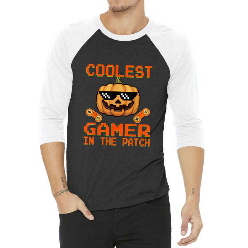 Kids Halloween Coolest Gamer In The Patch Boys Girls Pumpkin 3/4 Sleeve Shirt | Artistshot