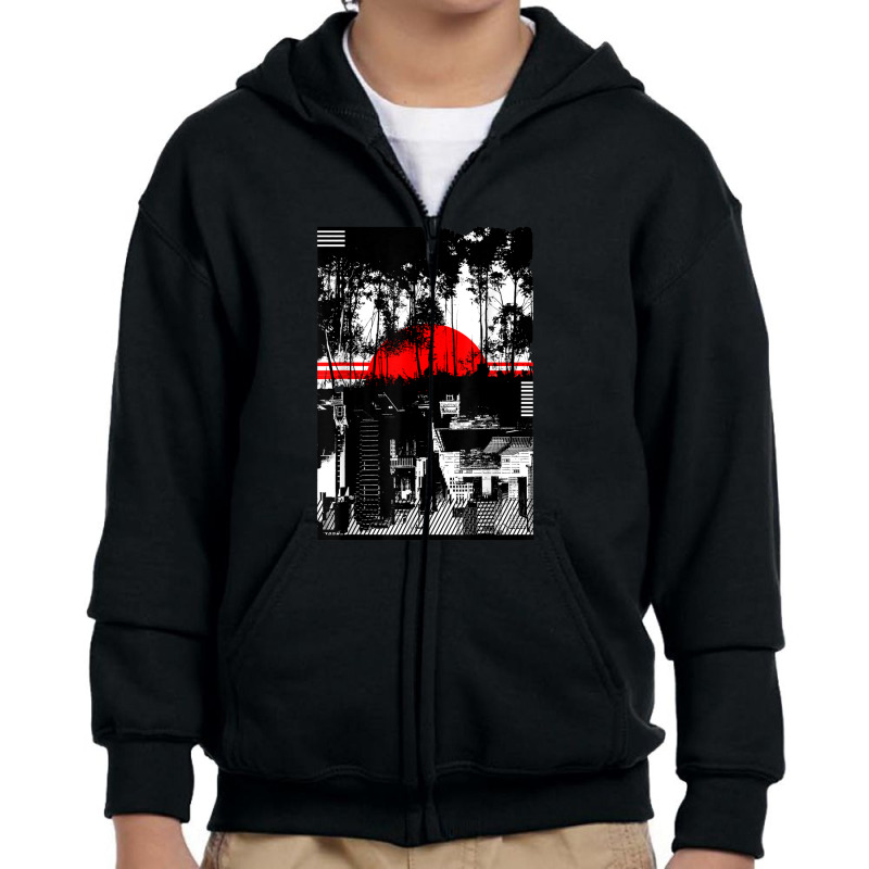 Urban City Silhouetted Tonal Black & White Graphic Youth Zipper Hoodie by WarrenERand | Artistshot