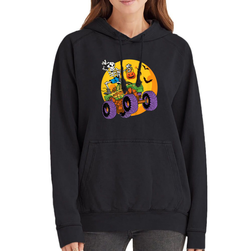 Kids Skeleton Monster Truck Trick Treat Halloween Monster Truck Vintage Hoodie | Artistshot