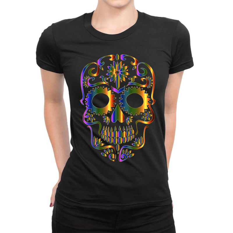 Colorful Sugar Skull For Mexican Day Of The Dead Ladies Fitted T-Shirt by bummercaught | Artistshot