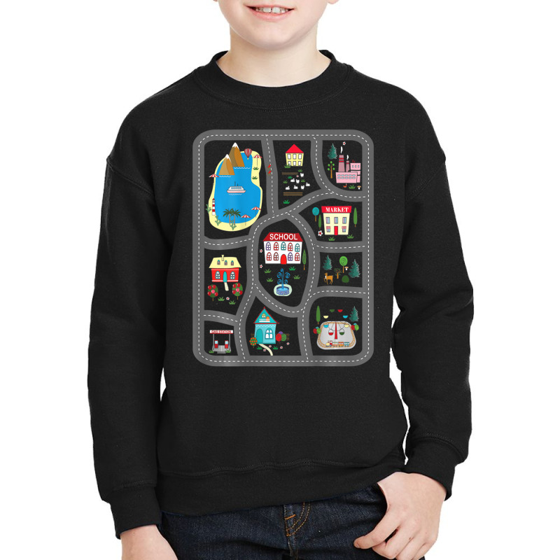 Play Cars On Dad's Back Mat Road Car Race Track Youth Sweatshirt | Artistshot