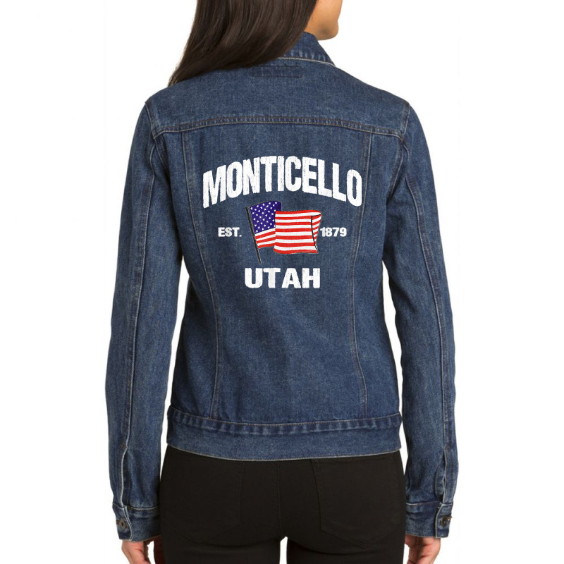 Monticello Utah Ut Usa Stars & Stripes Vintage Style Ladies Denim Jacket by JOHNDTROUTMAN | Artistshot