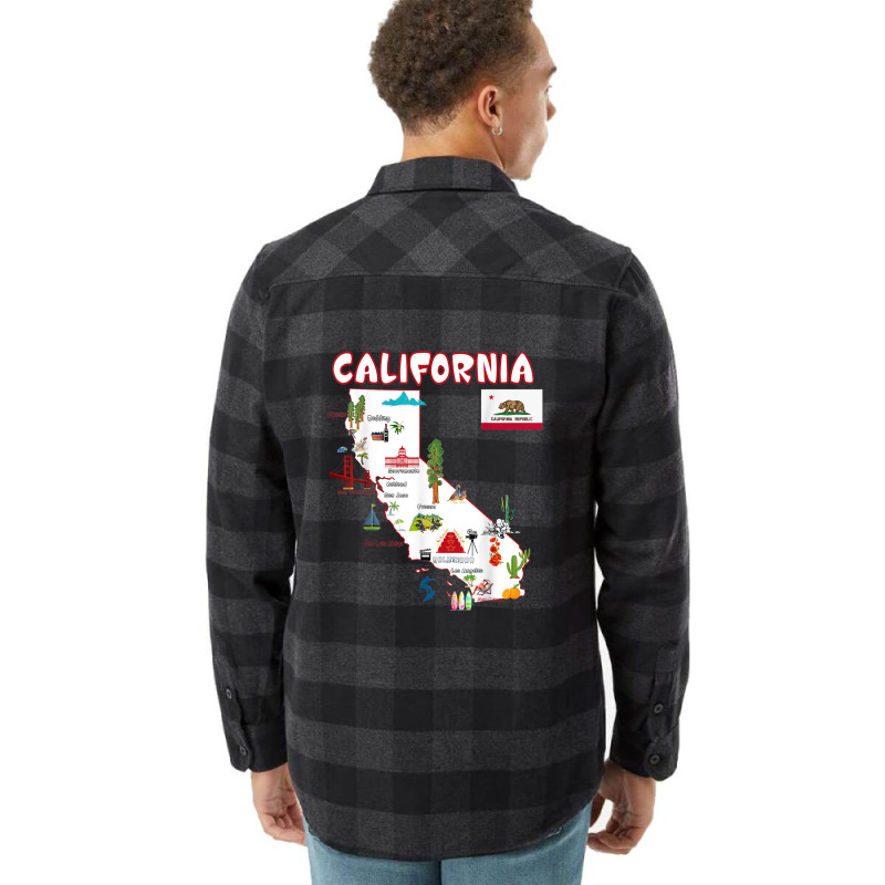 Map Of California Landmarks, Major Cities, Flag Flannel Shirt | Artistshot