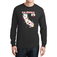 Map Of California Landmarks, Major Cities, Flag Long Sleeve Shirts | Artistshot