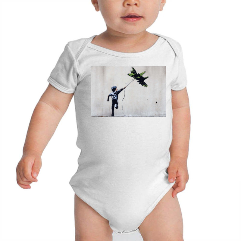 Banksy Bbanoy Playing With Jetfighter Kite   Street Art Mideast Baby Bodysuit | Artistshot