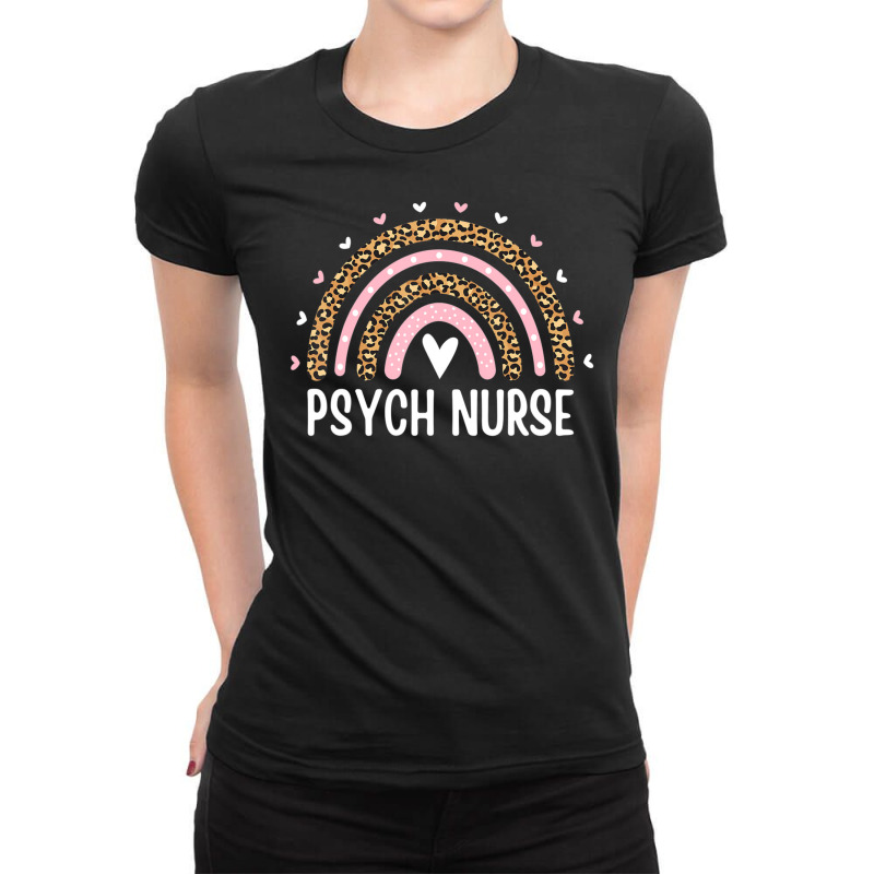 Psych Nurse Nursing Leopard Rainbow Psychiatric Nurse Women Ladies Fitted T-Shirt by Min09 | Artistshot