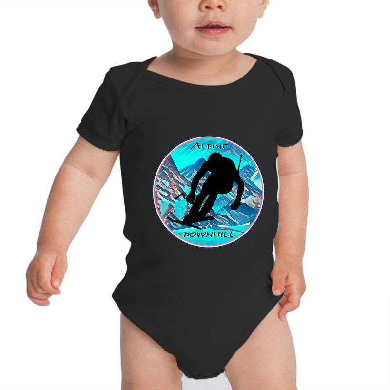 Cool Alpine Downhill Ski Racer Silhouette Mountain Scene Baby Bodysuit | Artistshot