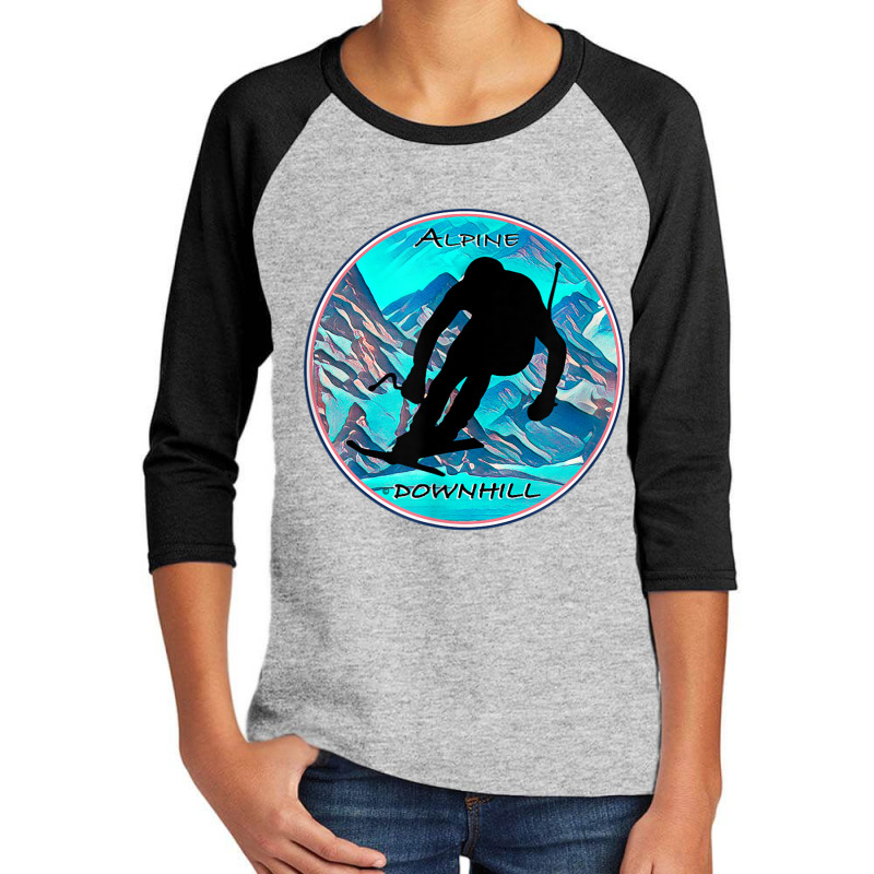 Cool Alpine Downhill Ski Racer Silhouette Mountain Scene Youth 3/4 Sleeve | Artistshot