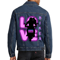 Biker And Best Cat Mom Motorcycle Rider Purple Men Denim Jacket | Artistshot