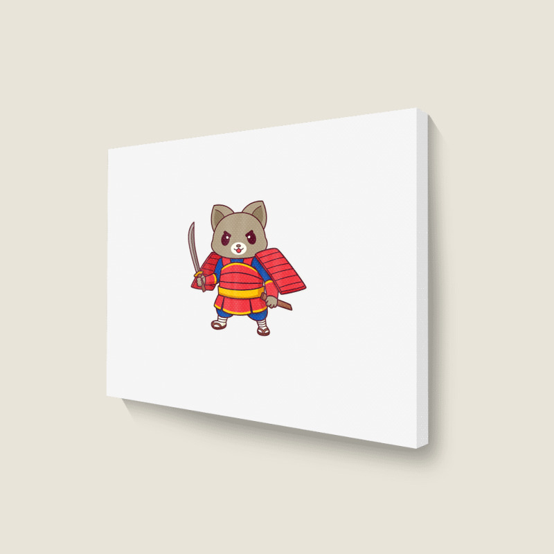 Kawaii Samurai Ninja Cat Landscape Canvas Print | Artistshot