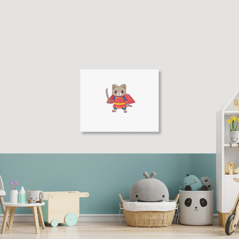 Kawaii Samurai Ninja Cat Landscape Canvas Print | Artistshot