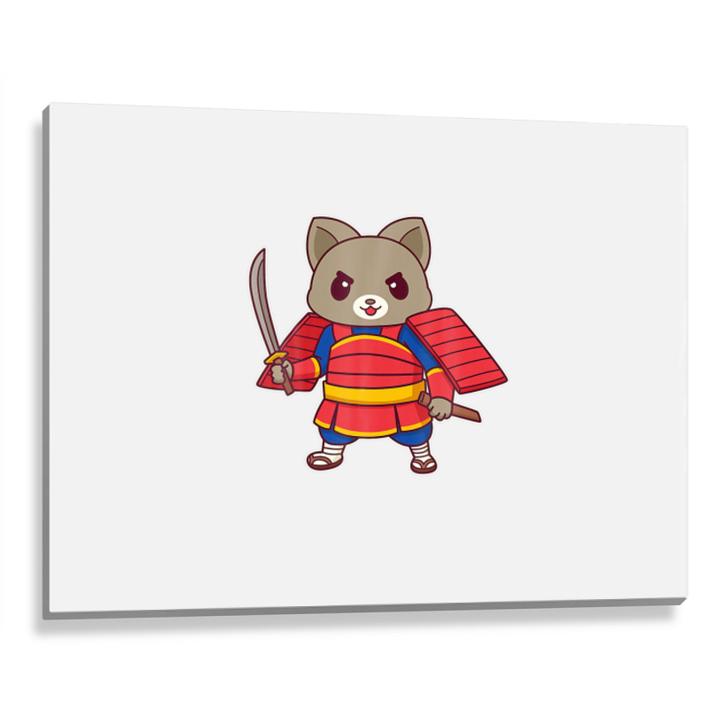 Kawaii Samurai Ninja Cat Metal Print Horizontal | Artistshot