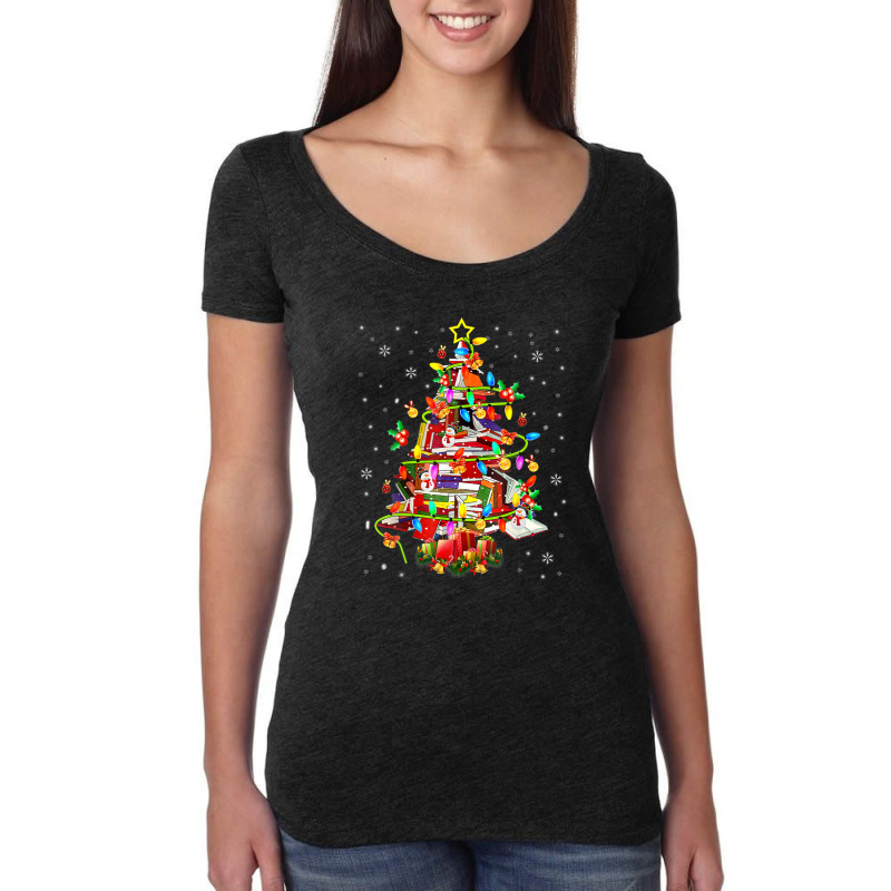 Xmas Tree Library Xmas Lights Tree Book Lover Librarian Women's Triblend Scoop T-shirt by lequyardore4 | Artistshot