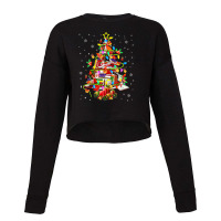 Xmas Tree Library Xmas Lights Tree Book Lover Librarian Cropped Sweater | Artistshot