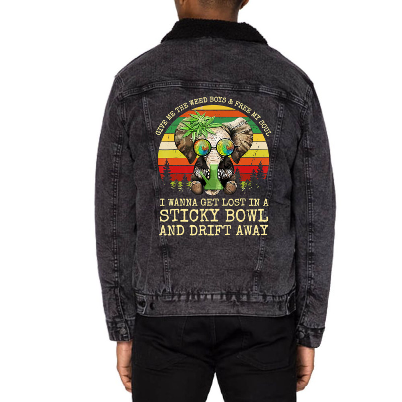 Cool Elephant Smoking Weed Bong Marijuana Cannabis Stoner Unisex Sherpa-lined Denim Jacket | Artistshot