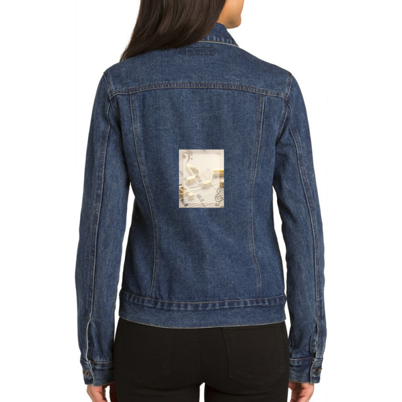 Elegant Music With Gold Notes Ladies Denim Jacket by RahimCook | Artistshot