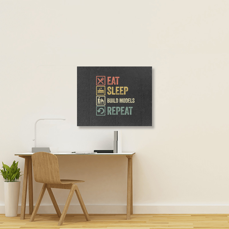 Funny Eat Sleep Build Models Repeat Retro Vintage Landscape Canvas Print | Artistshot