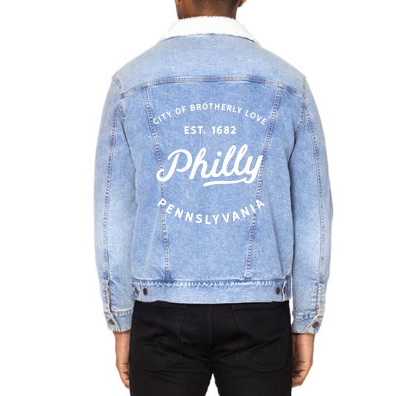 Classic Retro Vintage Philly City Of Brotherly Love Unisex Sherpa-Lined Denim Jacket by fenderbendable | Artistshot