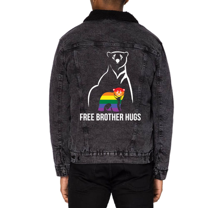 Free Brother Hugs Gay Pride Lgbt Rainbow Men Unisex Sherpa-lined Denim Jacket | Artistshot