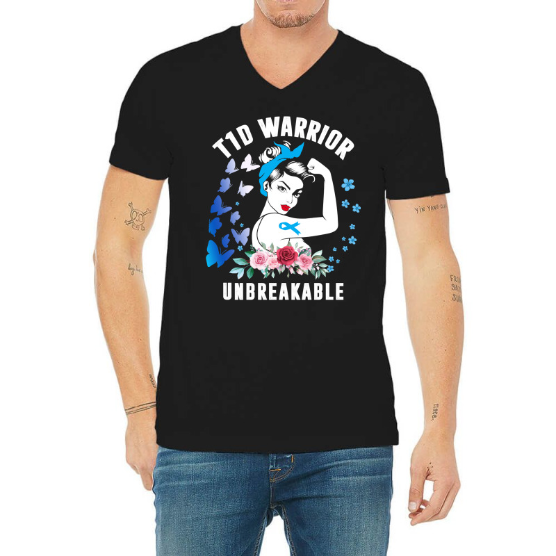 Diabetes Diabetic T1d Warrior Unbreakable Strong Woman Type 1 Diabetes V-neck Tee | Artistshot