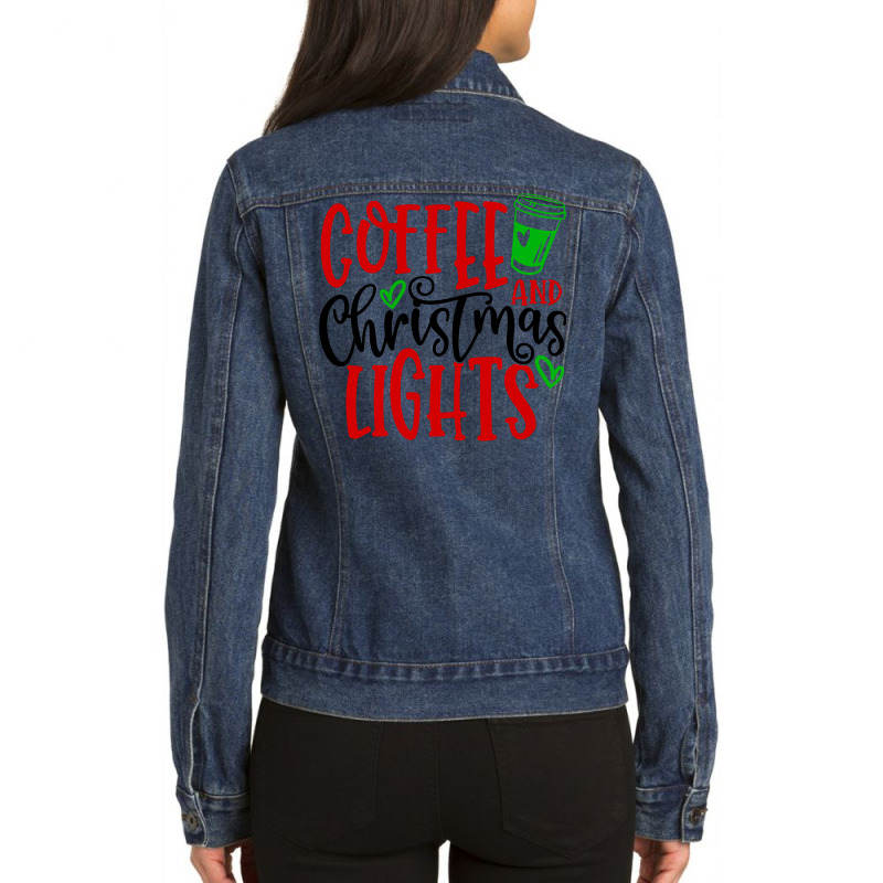 Coffee And Christmas Lights Ladies Denim Jacket by vasu4christ | Artistshot