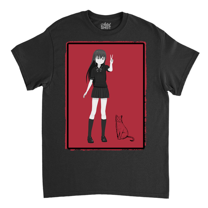 Anime Girl With Cat Classic T-shirt | Artistshot