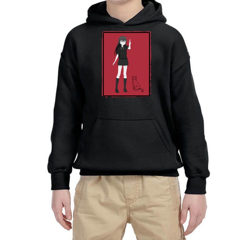 Anime Girl With Cat Youth Hoodie | Artistshot